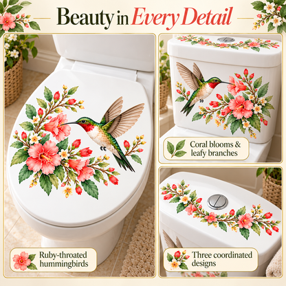 Last Day 50% OFF-Only$12.99🎁 Nature's Melody 3-Piece Floral & Bird Toilet Decal Set 🌸🐦 | Instant Bathroom Makeover
