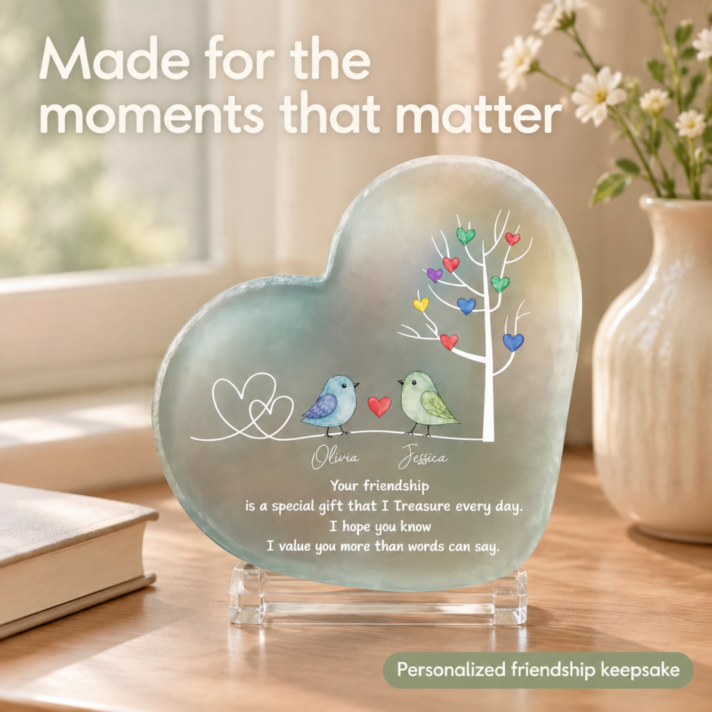 💖 Personalized "Two Birds, One Heart" Friendship Acrylic Keepsake | Custom Bestie Gift