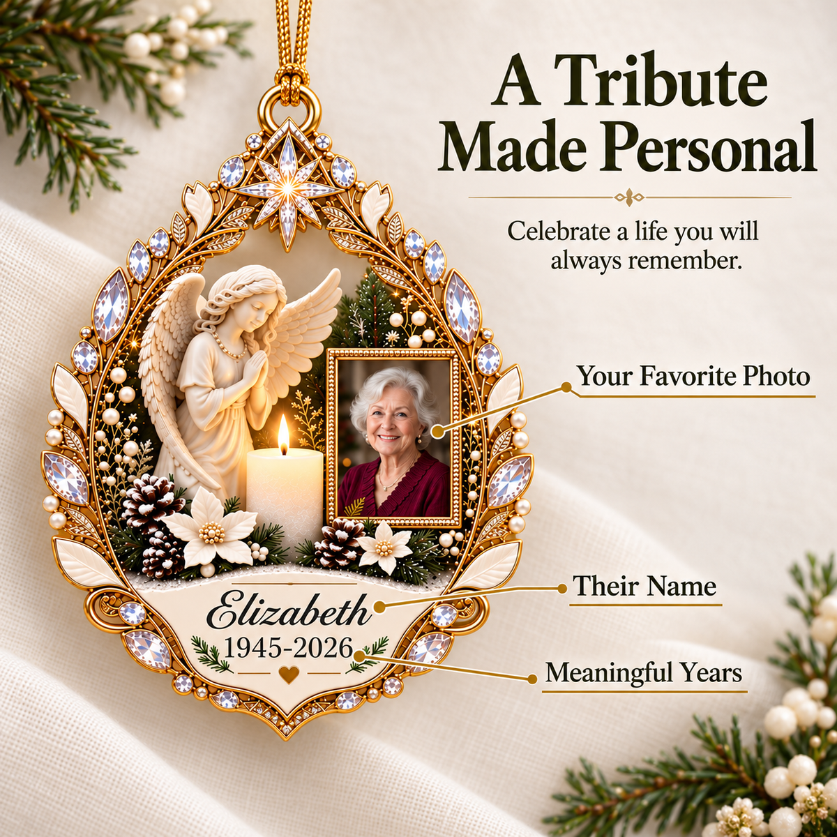✨ Keep Their Memory Close | Personalized Angel & Candle Photo Memorial Ornament 🕊️