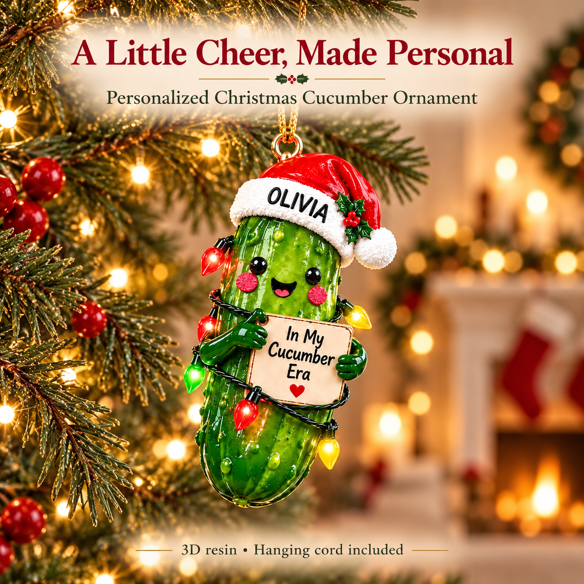 Personalized "In My Cucumber Era" Christmas Pickle Ornament 🥒✨ | Funny Custom 3D Tree Decor