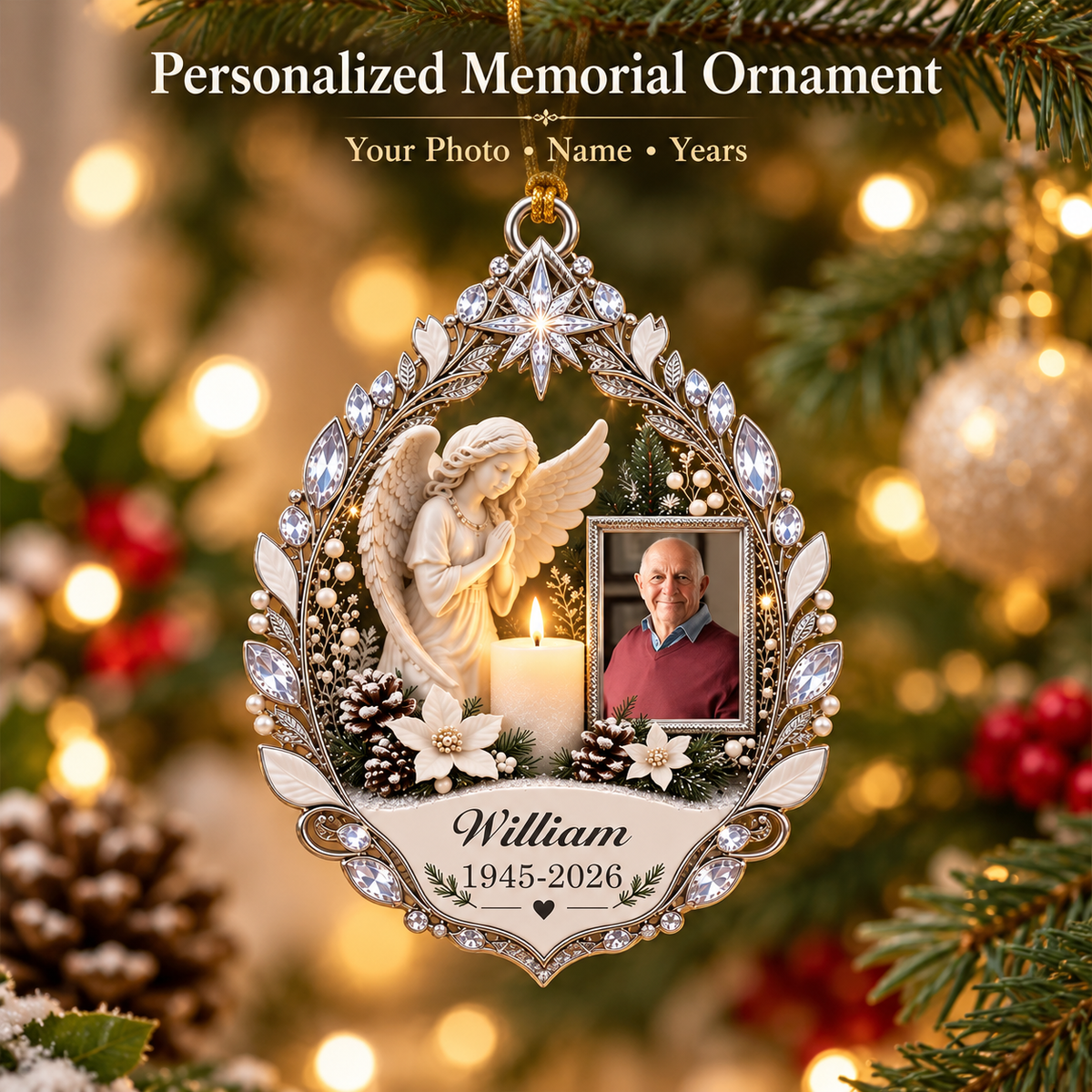 ✨ Keep Their Memory Close | Personalized Angel & Candle Photo Memorial Ornament 🕊️