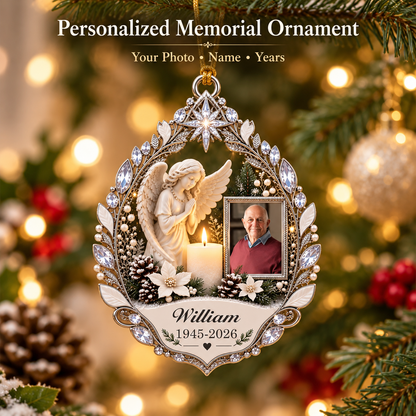 ✨ Keep Their Memory Close | Personalized Angel & Candle Photo Memorial Ornament 🕊️