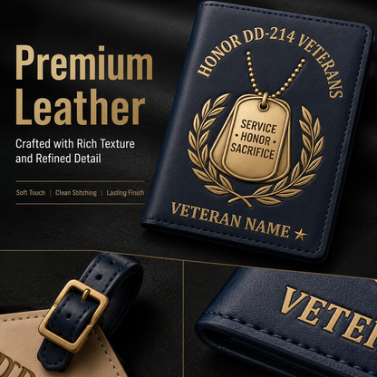 Personalized DD-214 Veterans Custom Leather Passport Cover & Luggage Tag Set