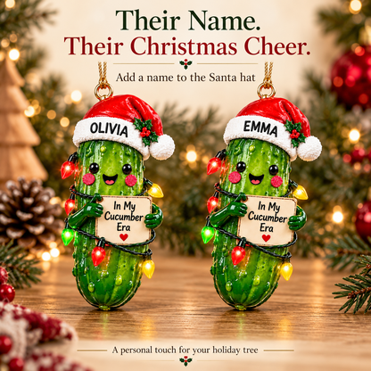 Personalized "In My Cucumber Era" Christmas Pickle Ornament 🥒✨ | Funny Custom 3D Tree Decor
