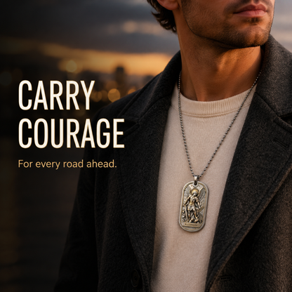 St. Michael Custom Engraved Dog Tag Necklace | Psalm 27:3