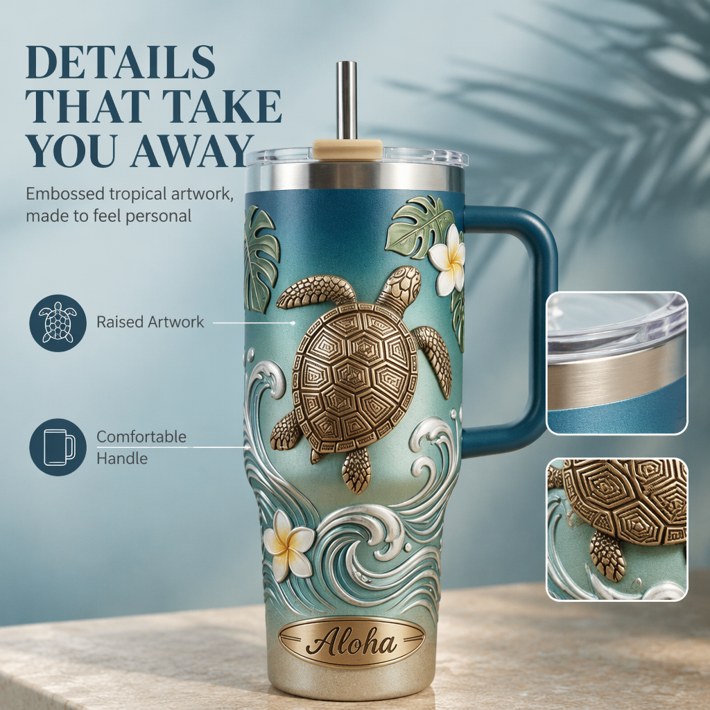 🌺 Personalized "Honu" Embossed Tumbler | Your Custom Tropical Escape (30oz/40oz)