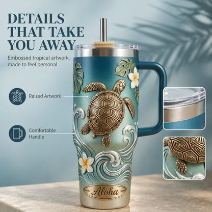 🌺 Personalized "Honu" Embossed Tumbler | Your Custom Tropical Escape (30oz/40oz)