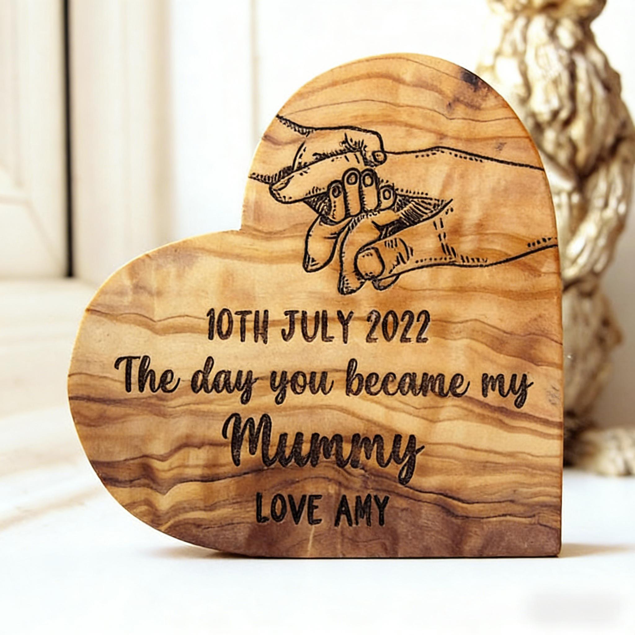 Personalised Day You Became My Mummy Wood Heart For Mother's Day