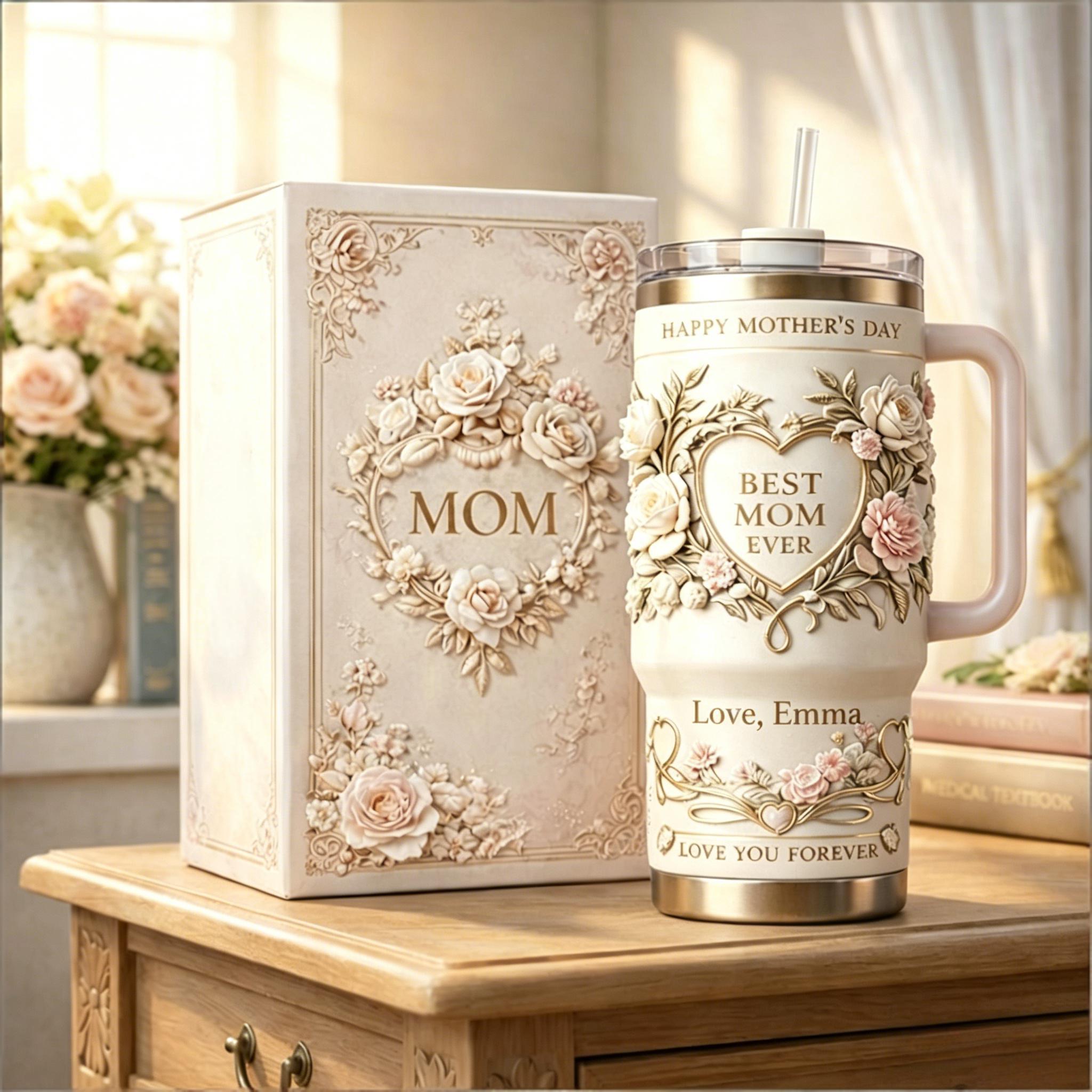 Personalized "Best Mom Ever" Floral Tumbler