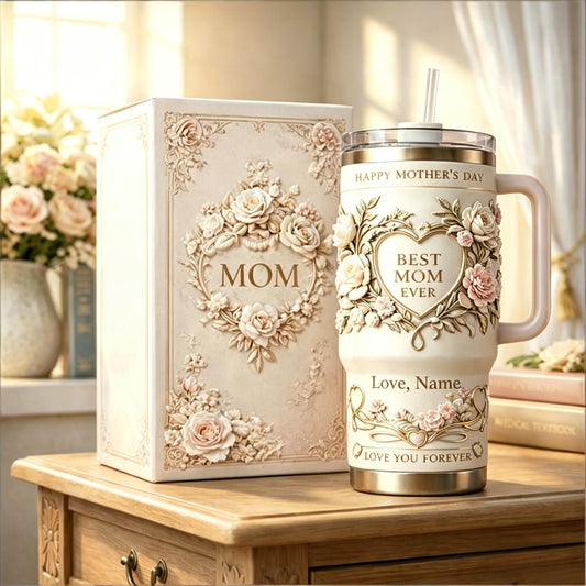 Personalized "Best Mom Ever" Floral Tumbler