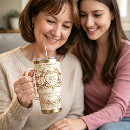Personalized "Best Mom Ever" Floral Tumbler