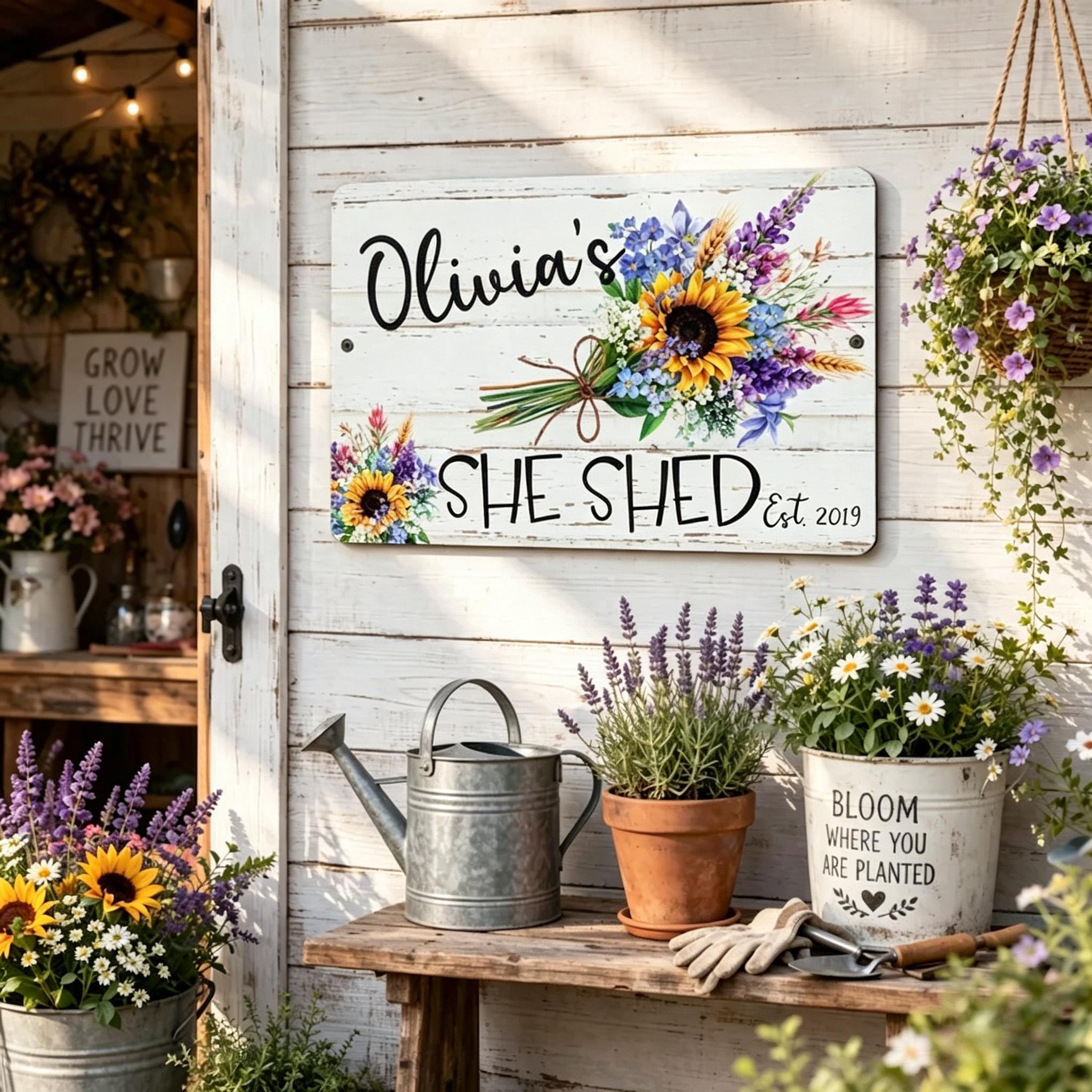 Floral Bouquet Personalized She Shed Sign