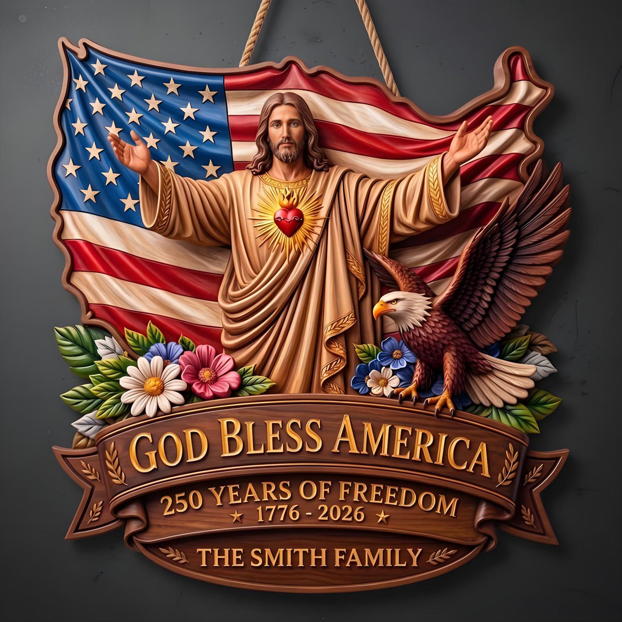 Custom God Bless America 250th Anniversary Wood Sign