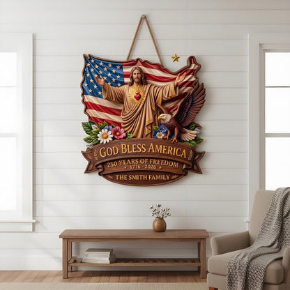 Custom God Bless America 250th Anniversary Wood Sign