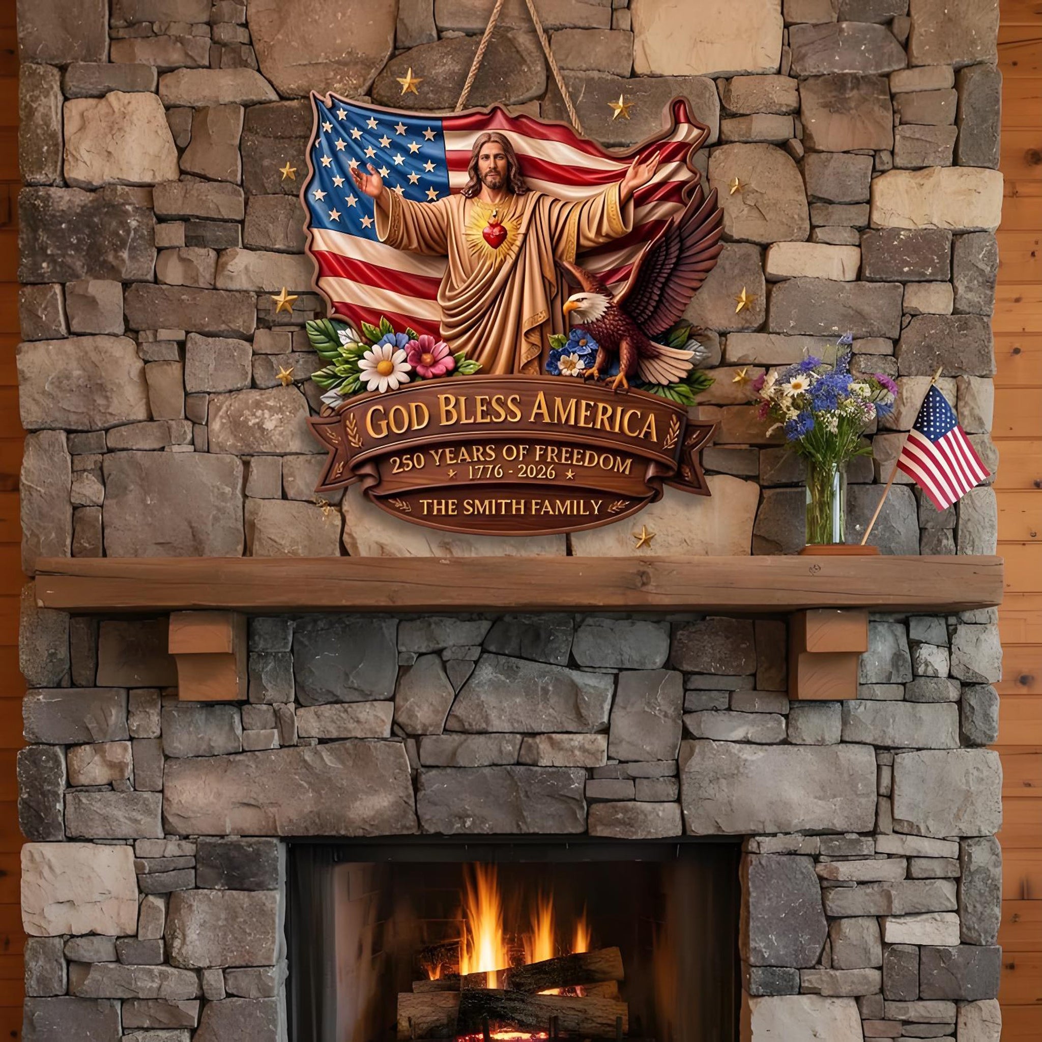 Custom God Bless America 250th Anniversary Wood Sign