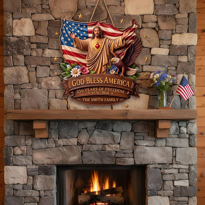 Custom God Bless America 250th Anniversary Wood Sign