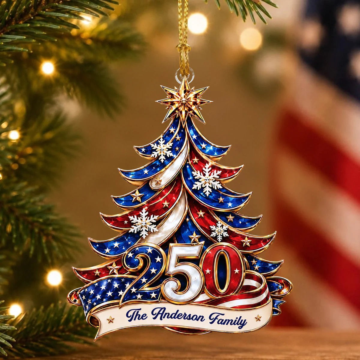 Personalized 250th America Christmas Ornament