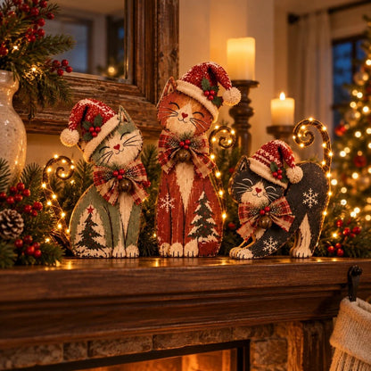 Vintage Christmas Cat Trio