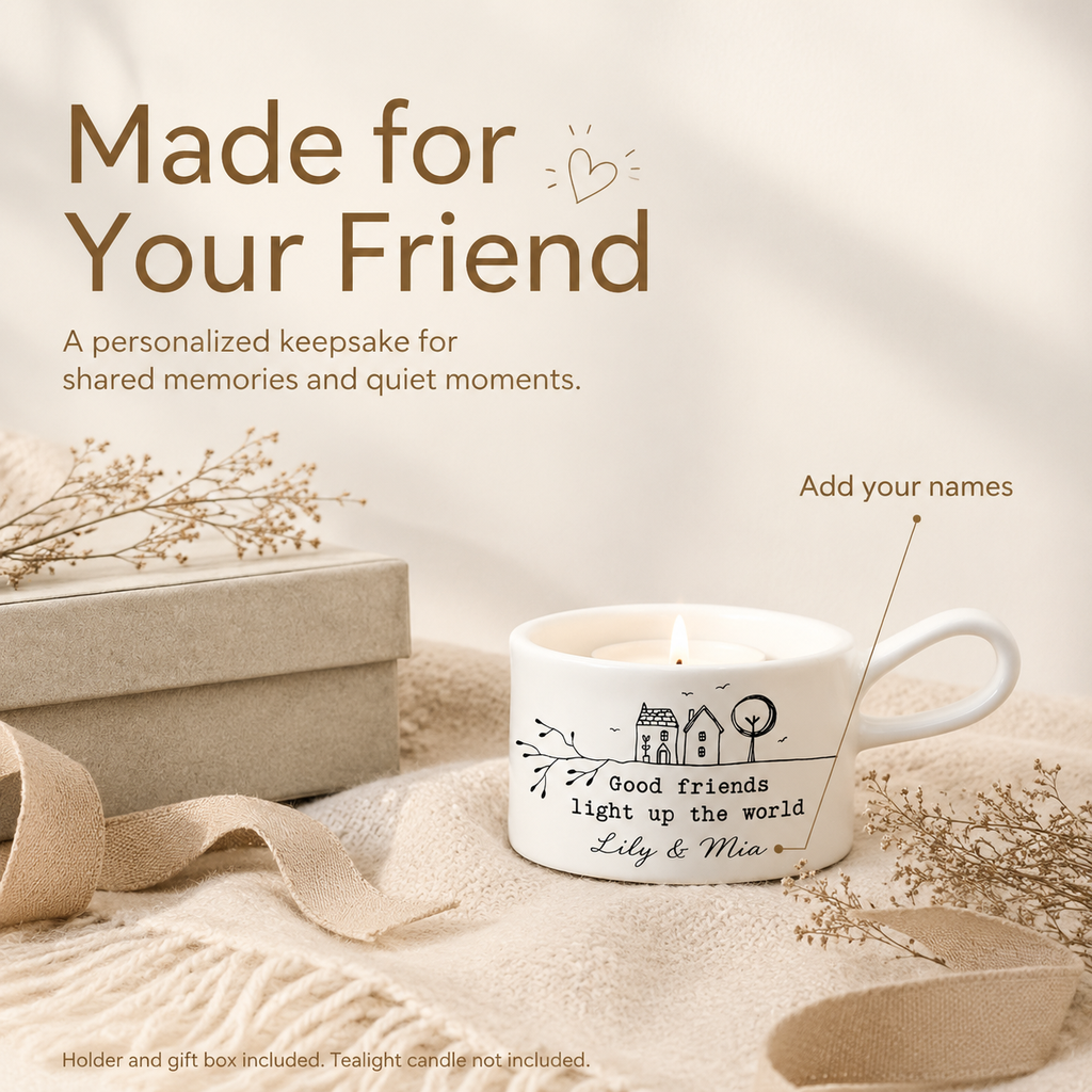 🕯️Personalized Handled Tea Light Holder - Good Friends Light Up The World✨