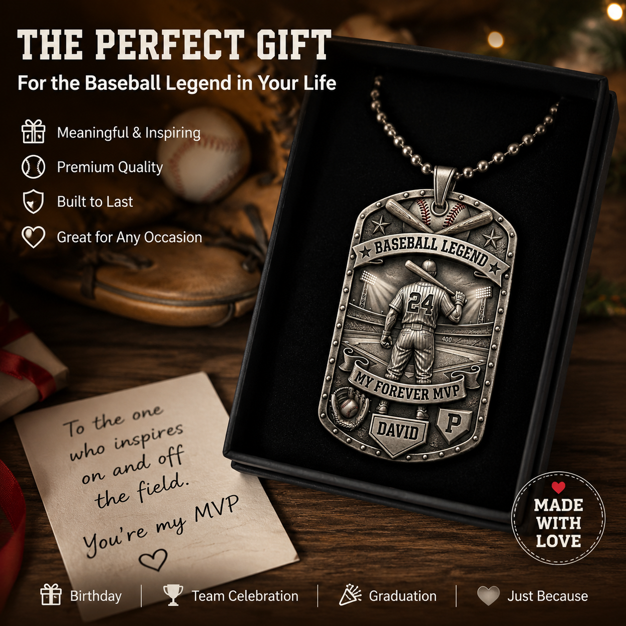 Personalized "My Forever MVP" Baseball Dog Tag Necklace - Custom Name & Position ⚾✨