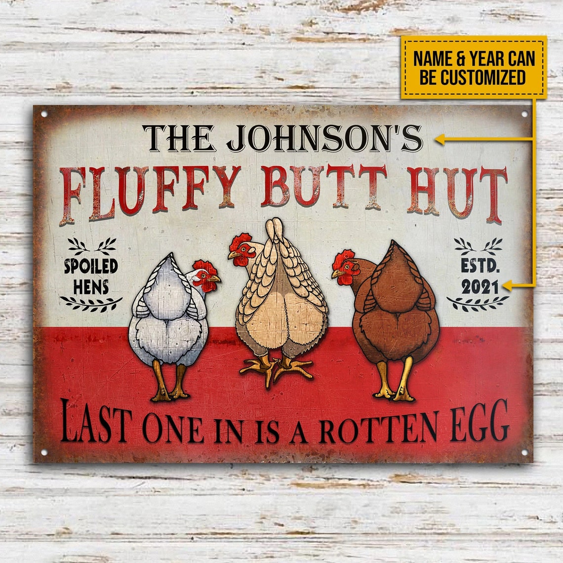 🐔 Personalized "Fluffy Butt Hut" Farm Sign – Spoiled Hens & Rustic Charm