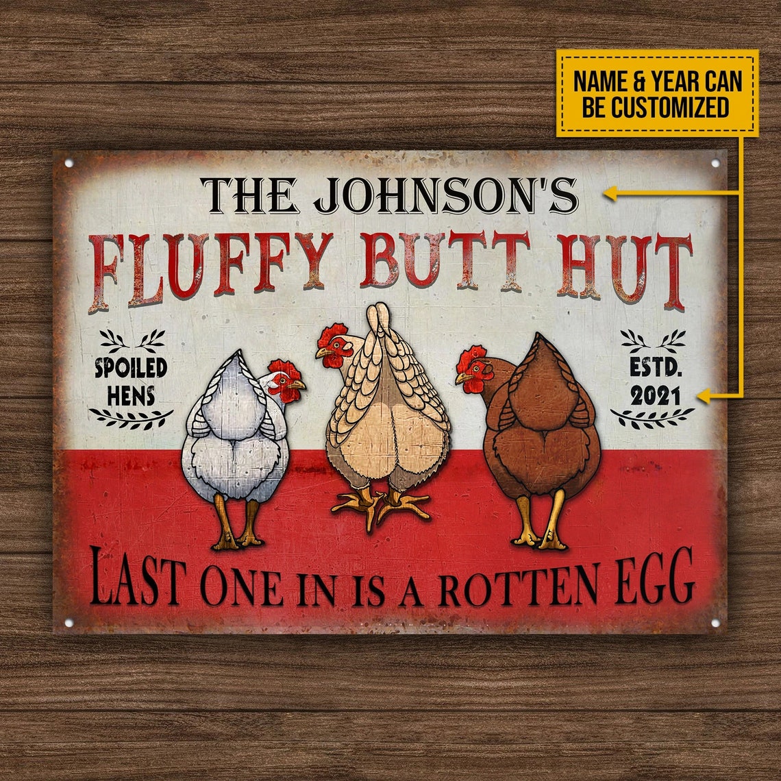 Personalized Metal Chicken Coop Sign-Fluffy Butt Hut