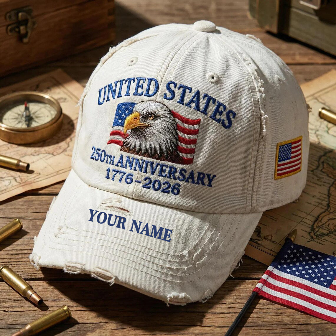 🧢 Personalized USA 250th Anniversary Distressed Cap