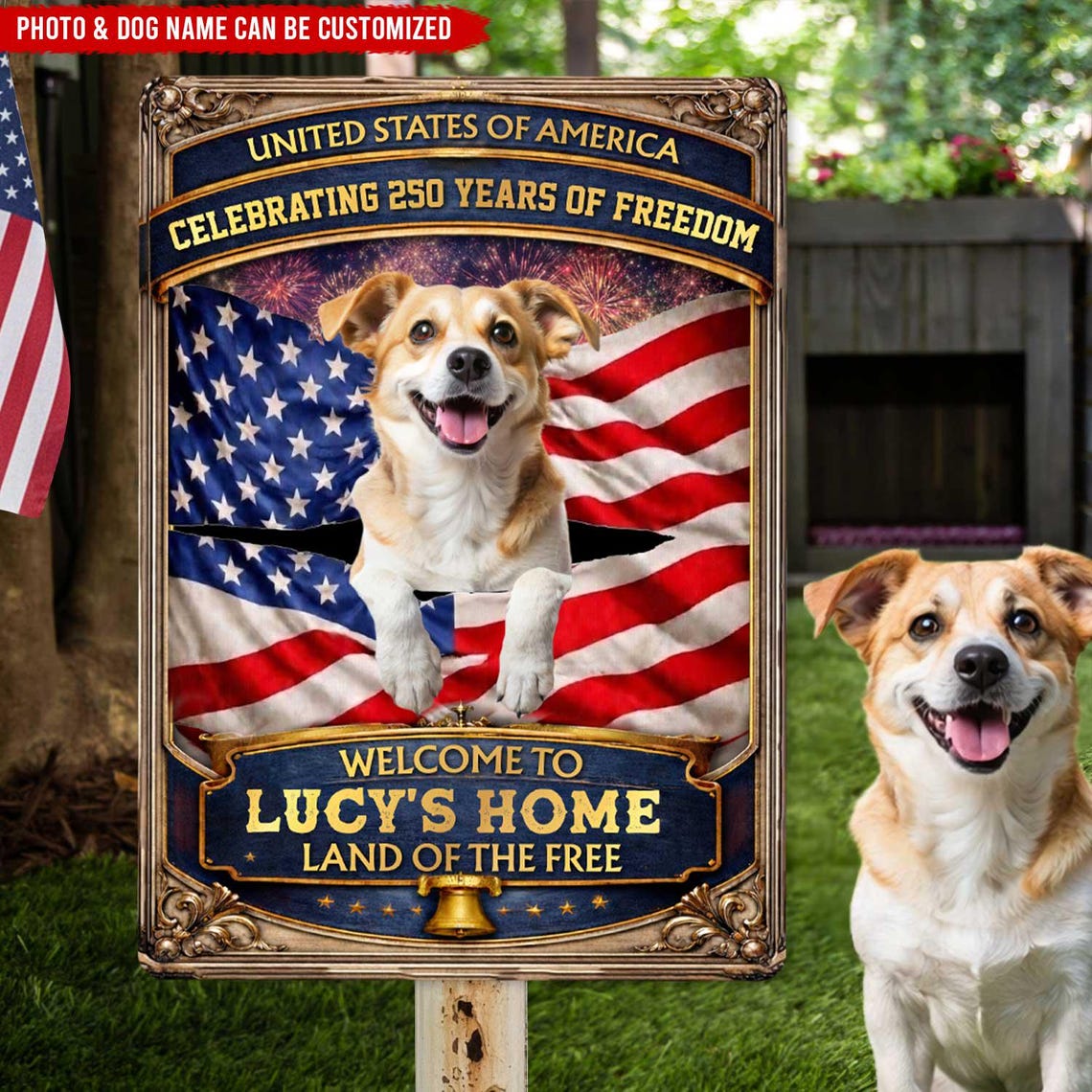 Personalized Patriotic Garden Metal Sign-Welcome to Proud American Pet Home