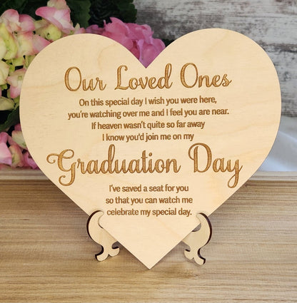 "Save a Seat" Personalized Graduation Memorial Set - Custom Wooden Rocking Chairs & Heart Sign