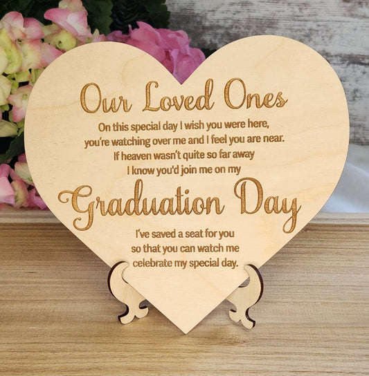"Save a Seat" Personalized Graduation Memorial Set - Custom Wooden Rocking Chairs & Heart Sign