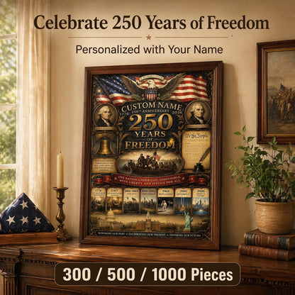Personalized America 250th Anniversary Wooden Jigsaw Puzzle | Custom Family Name 1776-2026 History Tribute (300/500/1000 Pieces)