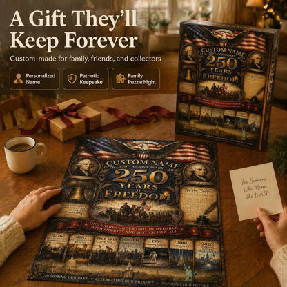 Personalized America 250th Anniversary Wooden Jigsaw Puzzle | Custom Family Name 1776-2026 History Tribute (300/500/1000 Pieces)