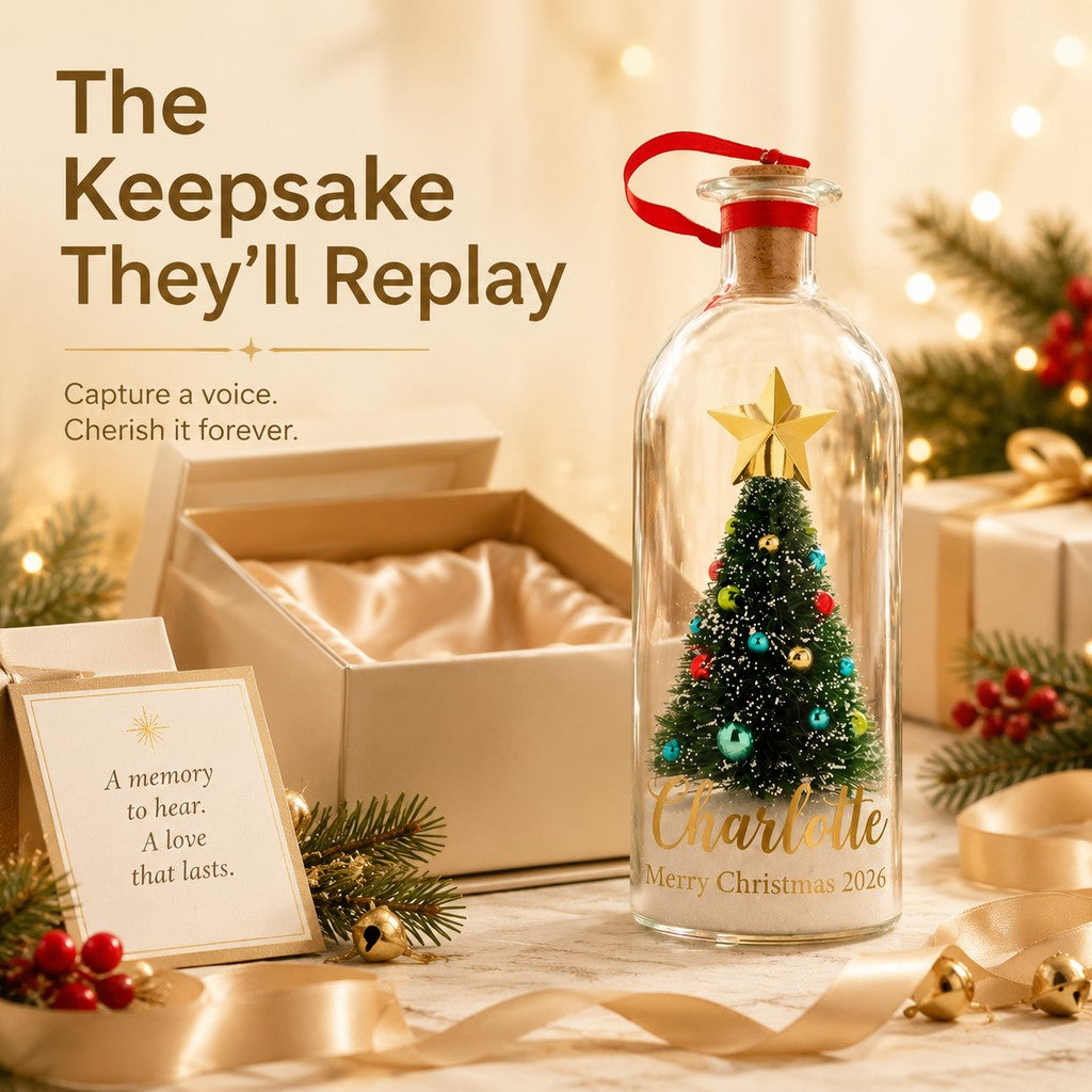 Custom "Voice of Memory" Christmas Snow Globe Bottle | Recordable Keepsake 🎄✨