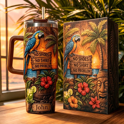 Personalized Tiki Life 40oz Tumbler 🦜 Custom Name Tropical Gift 🌺
