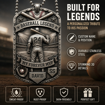 Personalized "My Forever MVP" Baseball Dog Tag Necklace - Custom Name & Position ⚾✨
