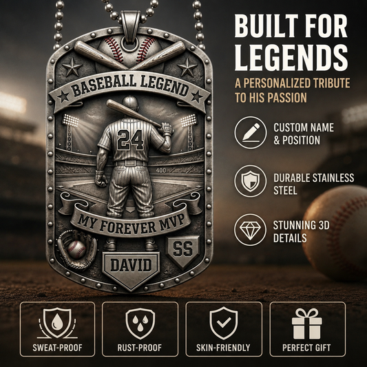Personalized "My Forever MVP" Baseball Dog Tag Necklace - Custom Name & Position ⚾✨
