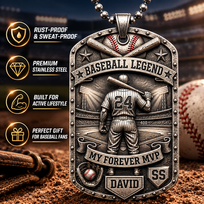 Personalized "My Forever MVP" Baseball Dog Tag Necklace - Custom Name & Position ⚾✨