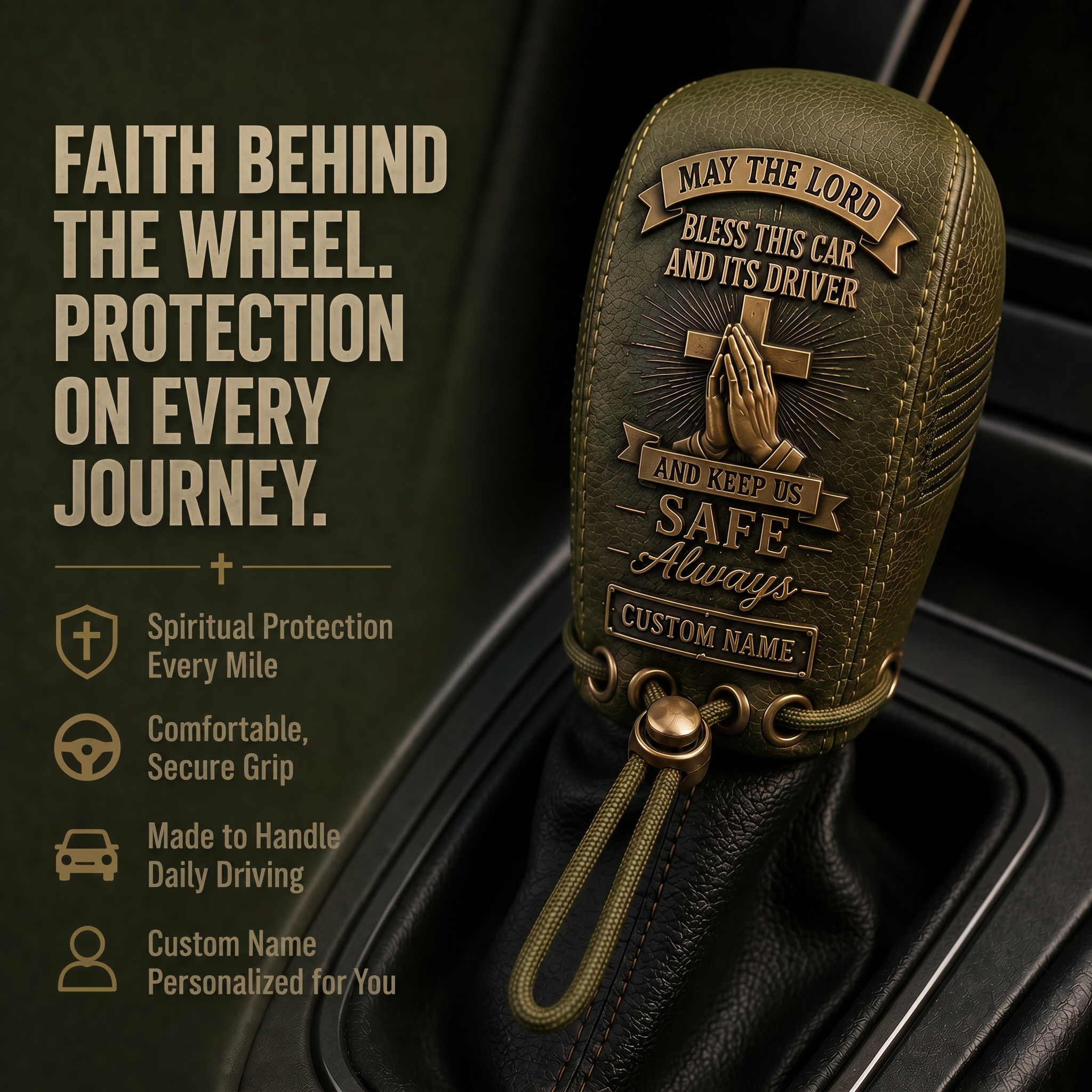 🙏Custom "Safe Always" Prayer Gear Shift Cover | Personalized Car Accessory for Daily Protection 🚙