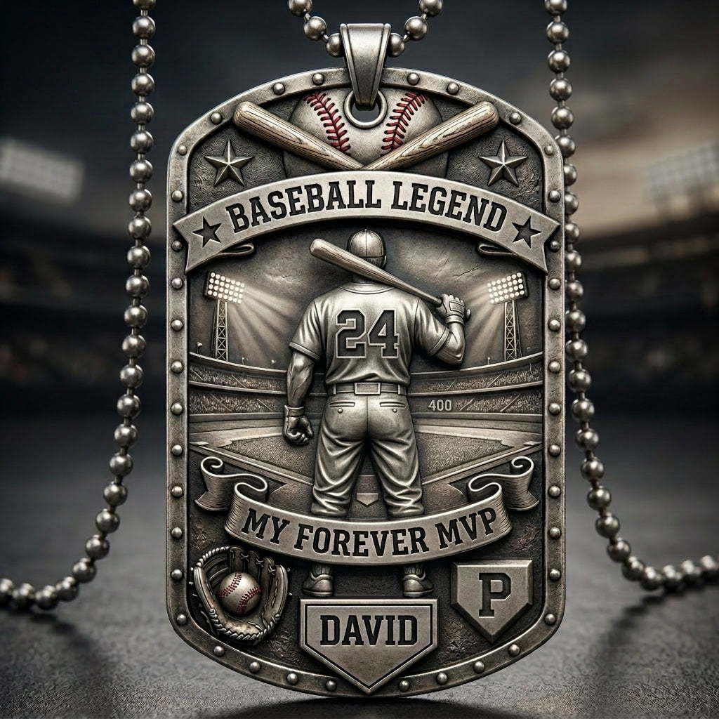 Personalized "My Forever MVP" Baseball Dog Tag Necklace - Custom Name & Position ⚾✨
