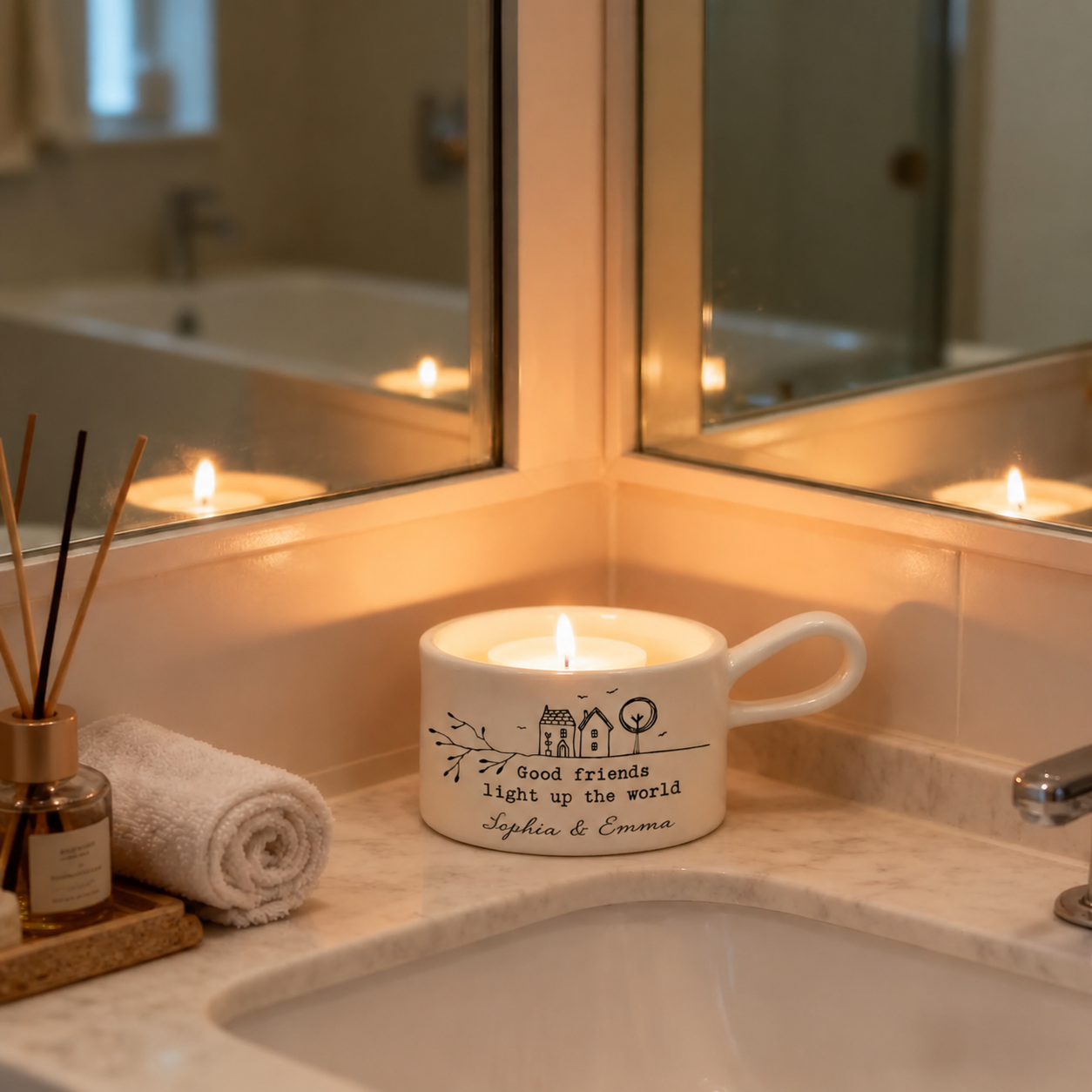 🕯️Personalized Handled Tea Light Holder - Good Friends Light Up The World✨