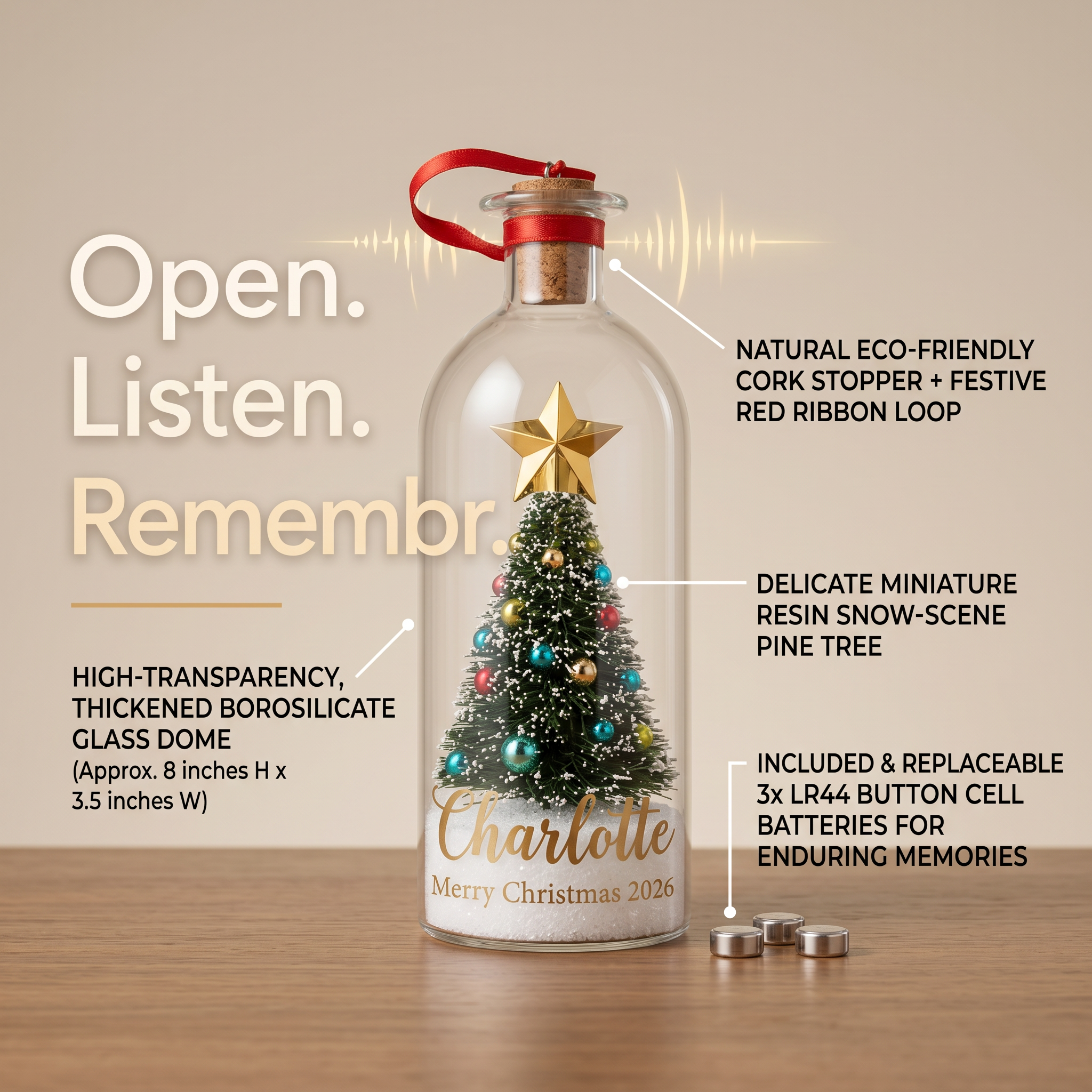 Custom "Voice of Memory" Christmas Snow Globe Bottle | Recordable Keepsake 🎄✨