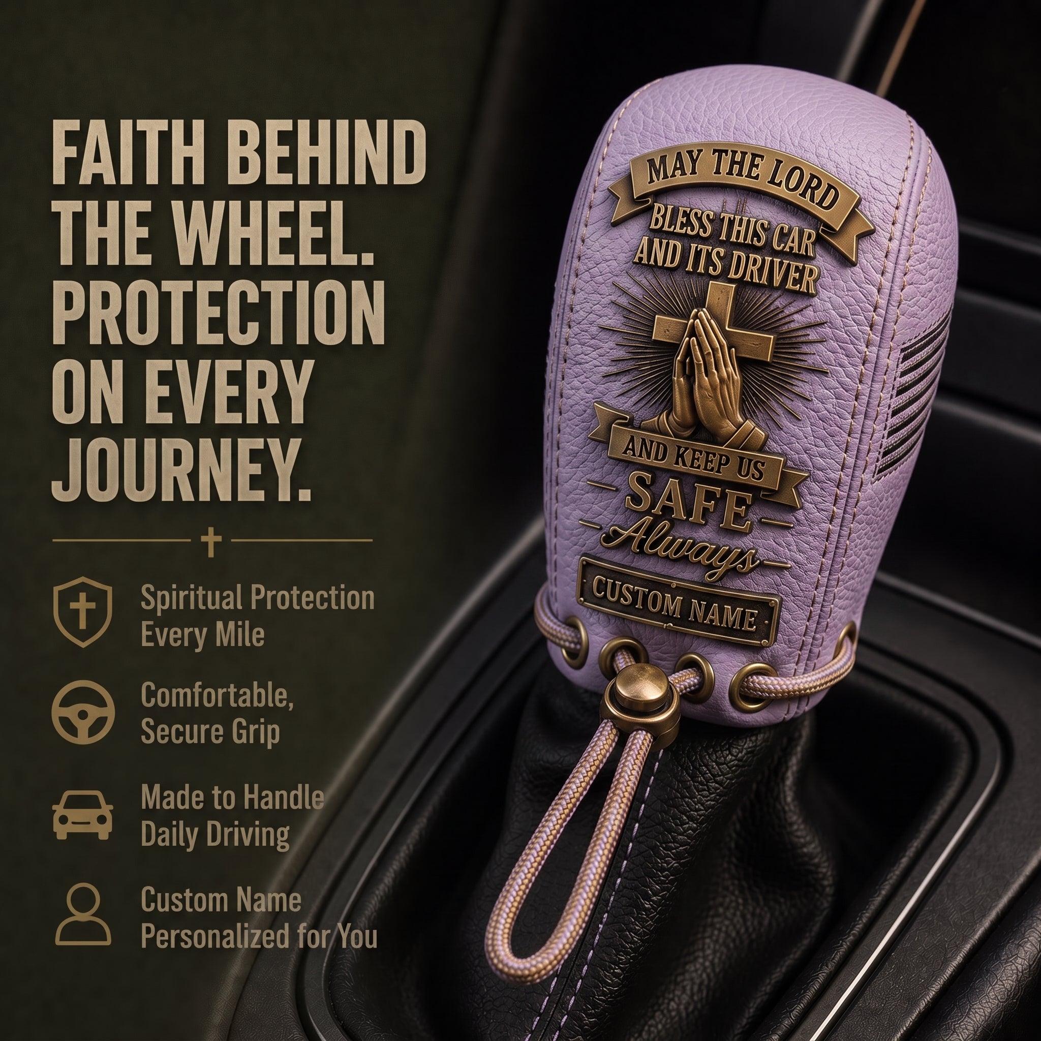 🙏Custom "Safe Always" Prayer Gear Shift Cover | Personalized Car Accessory for Daily Protection 🚙