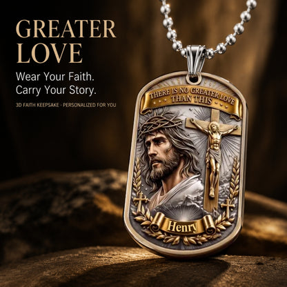Personalized "Greater Love" 3D Jesus Dog Tag Necklace - Customized Christian Faith Keepsake ✝️❤️