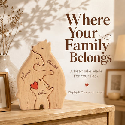 🐻 Personalized Wooden Bear Family Puzzle | Custom Name Keepsake Decor ❤️