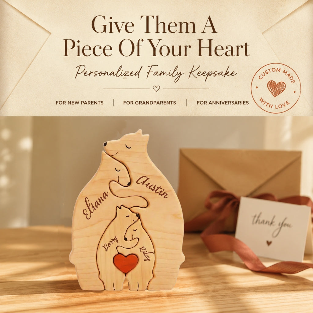 🐻 Personalized Wooden Bear Family Puzzle | Custom Name Keepsake Decor ❤️