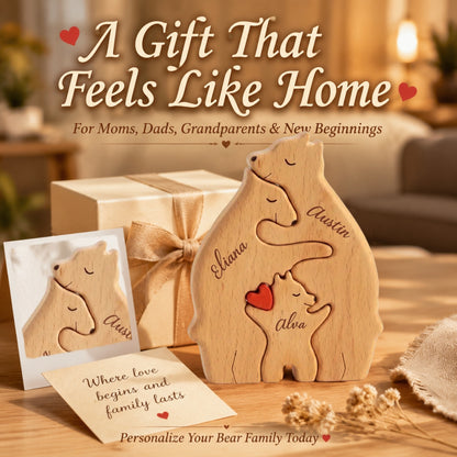 🐻 Personalized Wooden Bear Family Puzzle | Custom Name Keepsake Decor ❤️