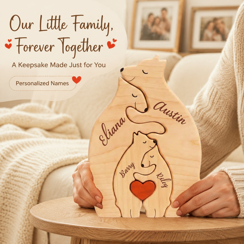 🐻 Personalized Wooden Bear Family Puzzle | Custom Name Keepsake Decor ❤️