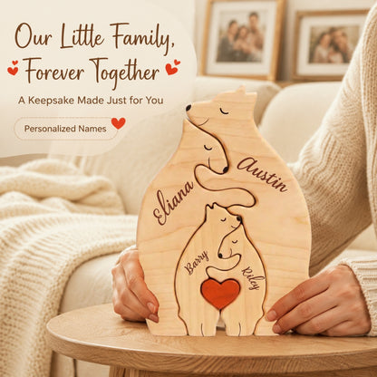 🐻 Personalized Wooden Bear Family Puzzle | Custom Name Keepsake Decor ❤️