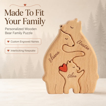 🐻 Personalized Wooden Bear Family Puzzle | Custom Name Keepsake Decor ❤️