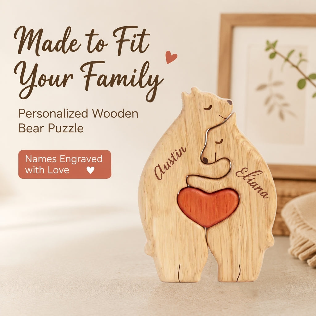 🐻 Personalized Wooden Bear Family Puzzle | Custom Name Keepsake Decor ❤️